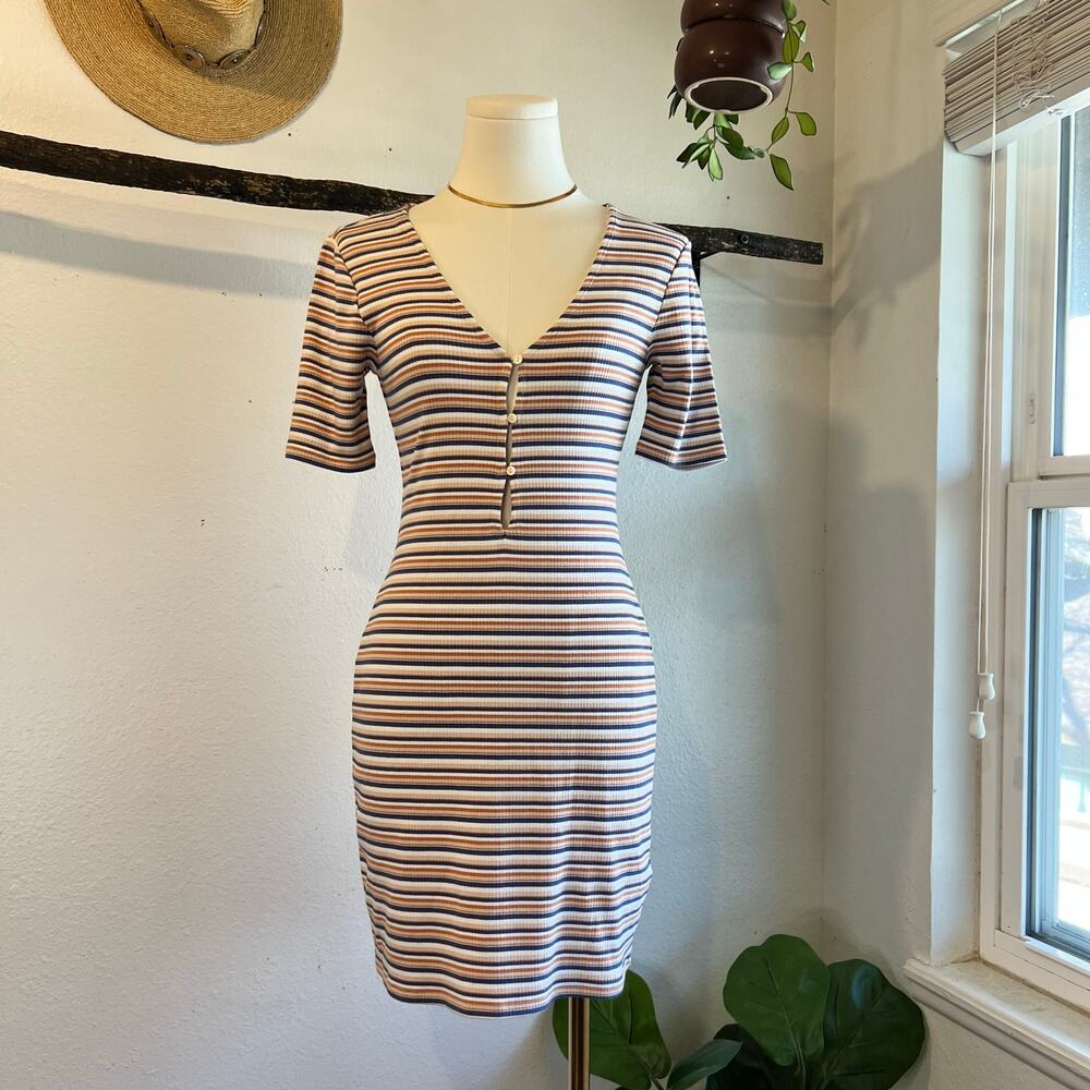 Abercrombie & Fitch Stretch Striped Button Detail Short Sleeve Dress Size XS NEW - Picture 2 of 12